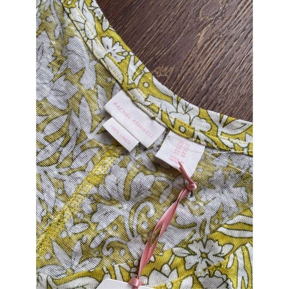 Rachel Ashwell NWT Green/Yellow & Cream Floral 100% Linen Shirt, Size 1X - Picture 3 of 7